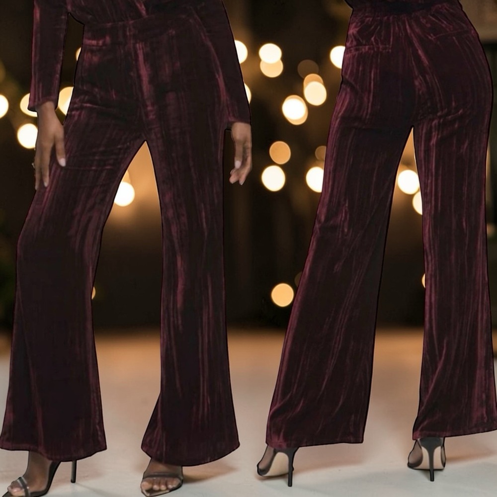 NEW Good American Crinkle‎ Velvet High Waist Wide Leg Pants Career Event 5 XXL